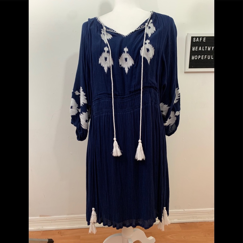 Sand & Spirit Navy with White Embroidery Dress/Cover Up